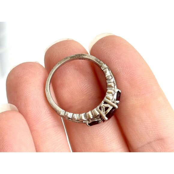 Art Deco Natural Multi Gemstone Garnet Sterling Silver Vintage Ring - sz 7.25 - Picture 6 of 10